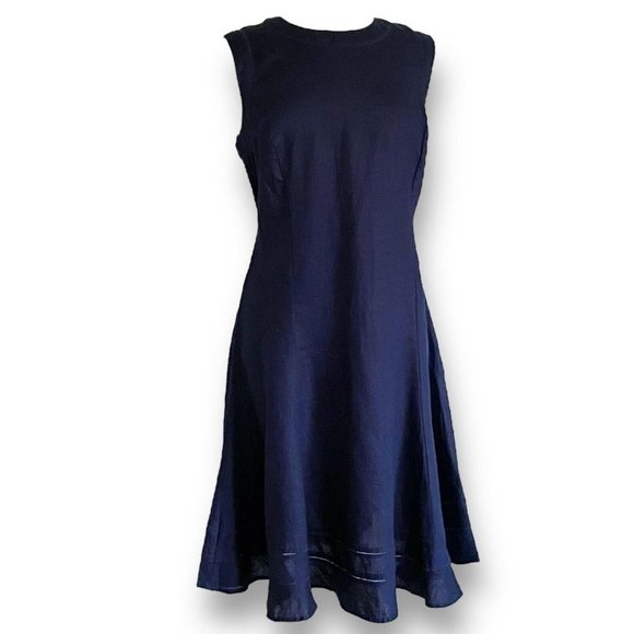 Malvin Germany Womens Linen Dress Sz 10 Navy Blue Fit & Flare Preppy Classic - Picture 4 of 8